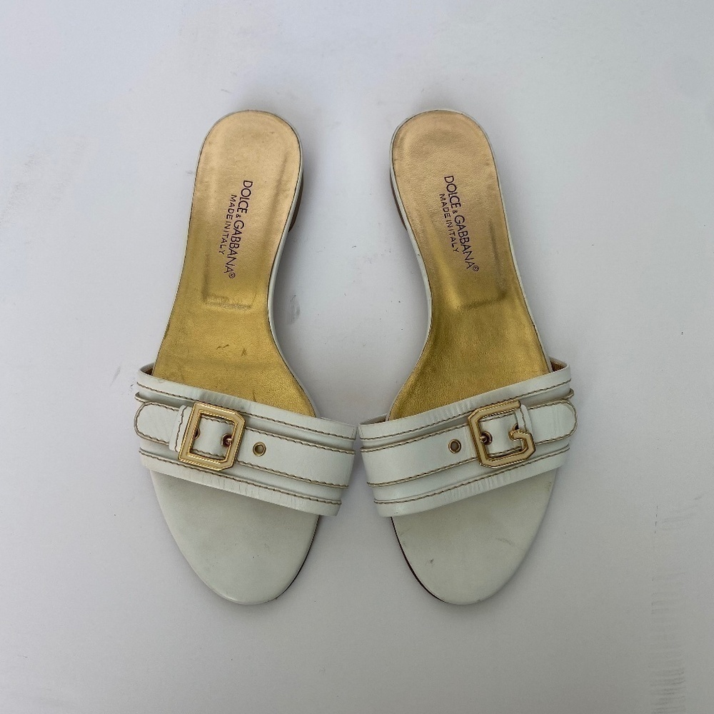 DOLCE & Gabbana White Leather Slides